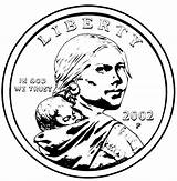 Coloring Sacagawea Pages Dollar Coin Native American Coins Mint Collection Frontside Line Drawing 2002 Golden sketch template