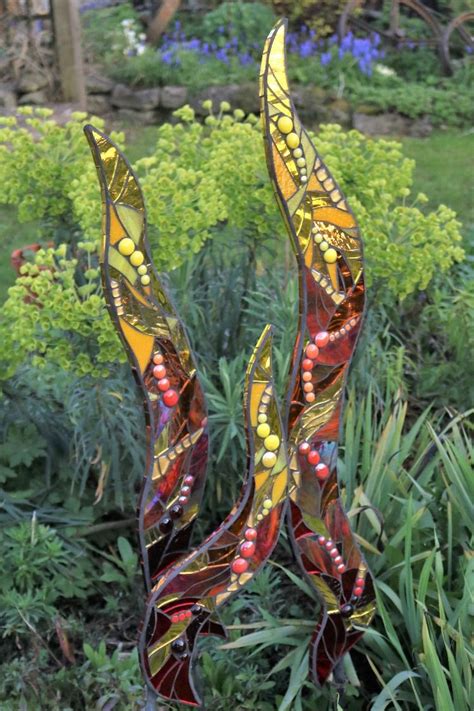 fire and ice garden sculpture double sided glass mosaic by jacquie primrose mosaic artist