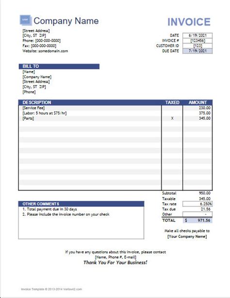 invoice template editable fillable  template excel etsy