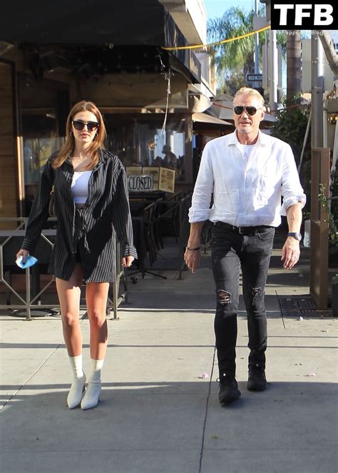 dolph lundgren and emma krokdal leave after lunch at il pastaio in