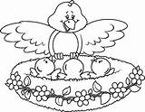 Bird Nest Coloring Pages Mother Babies Her Drawing Surprised Color Template sketch template