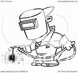 Welding Welder Cartoon Outline Coloring Pages Work Clip Vector Brazing Funny Drawing Iron Illustration Royalty Worker Helmet Toonaday Clipart Memes sketch template