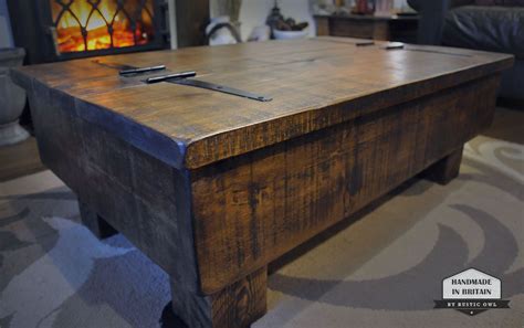details storage coffee tablewood chest rough sawn