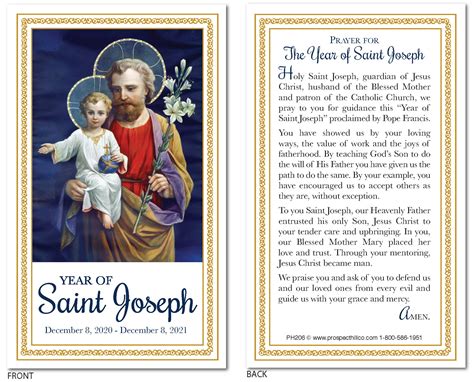 year  saint joseph    commemorative prayer card  count