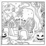 Halloween Coloring Cemetery Background Stock sketch template
