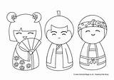 Kokeshi Colouring Dolls Japanese Pages Japan Activity Culture Become Member Log sketch template