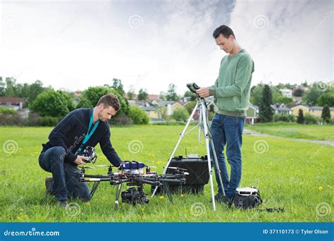 technicians working  uav spy drone stock image image  park feed