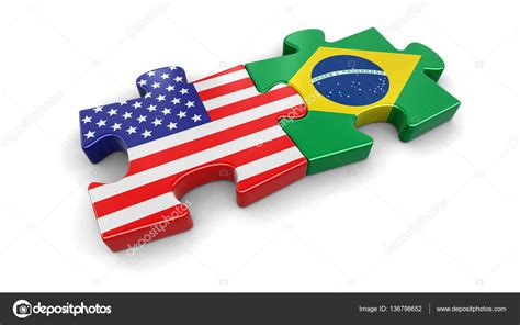 Eua E Brasil Quebra Cabeça De Bandeiras Imagem Com