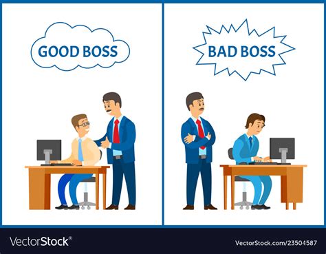 good  bad boss comparing attitude  employee vector image