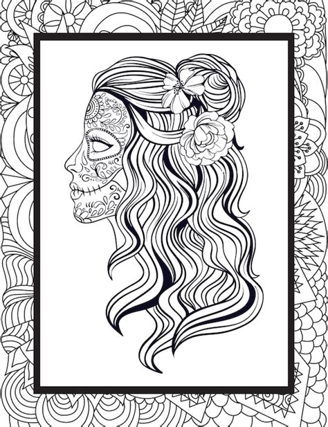 female sugar skull coloring page  adults female mexican etsy