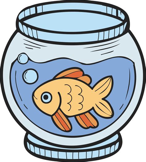 hand drawn fish bowl illustration  doodle style  vector art