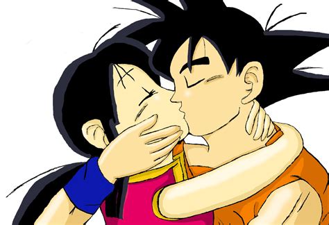 chichi and goku first kiss co by dbzfannie on deviantart