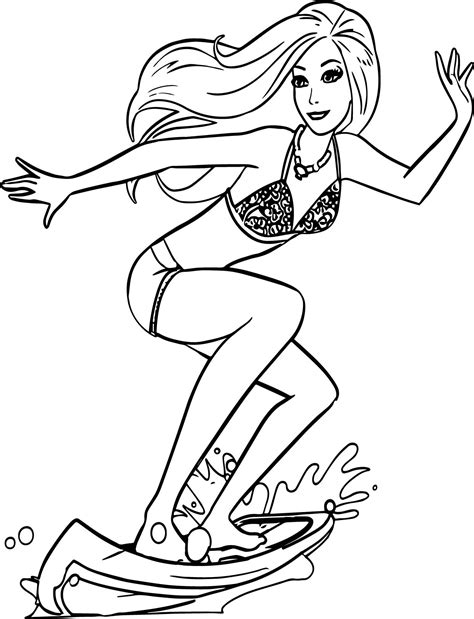 barbie surfing coloring page wecoloringpagecom