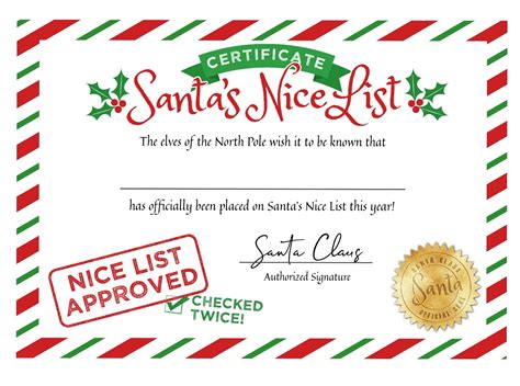 printable santa nice list certificate  printable word searches