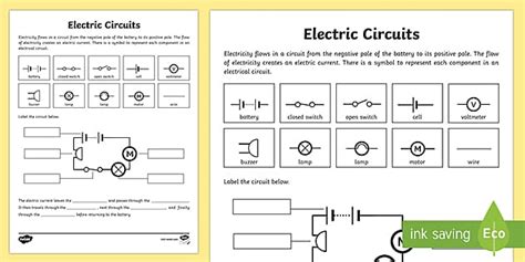 electric circuits worksheet circuit activity grades
