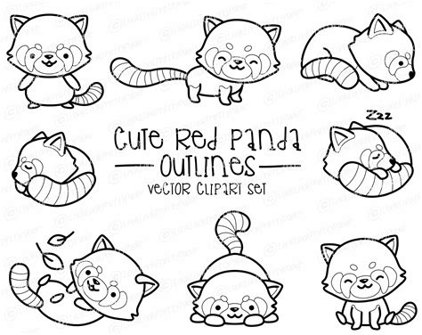 premium vector clipart kawaii red panda outlines cute red etsy