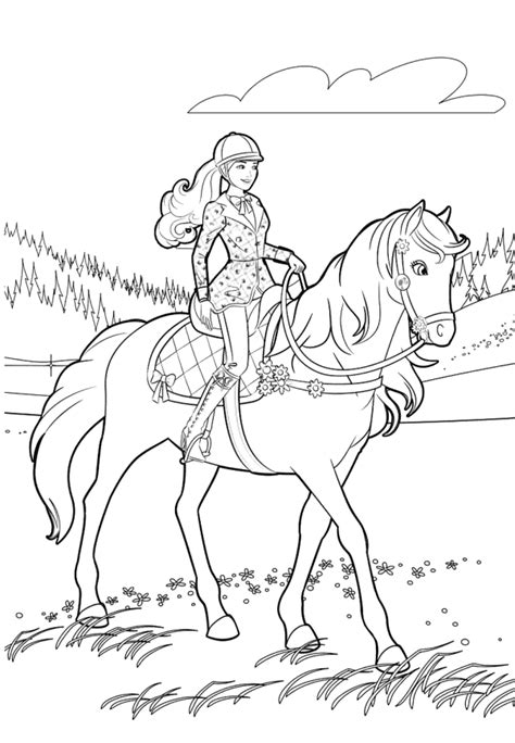 barbie horse riding coloring pages