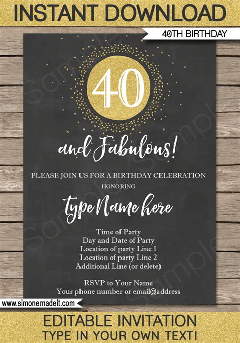 chalkboard  birthday invitations template gold glitter