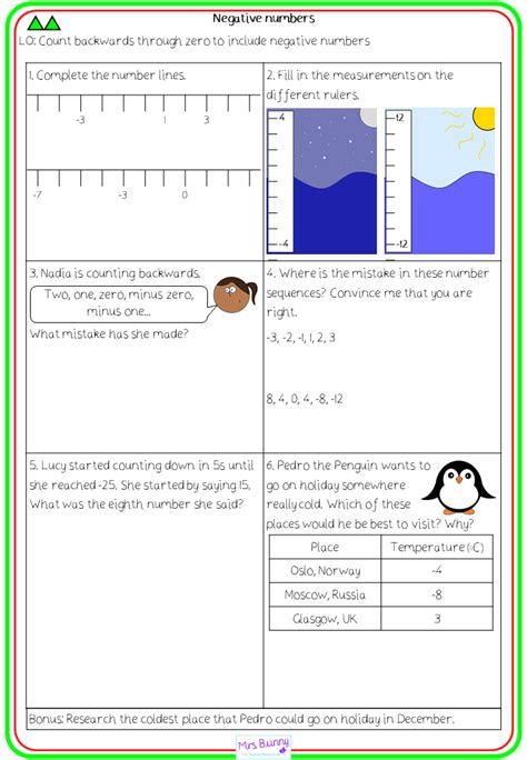 negative numbers worksheets year  number  place  teaching resources