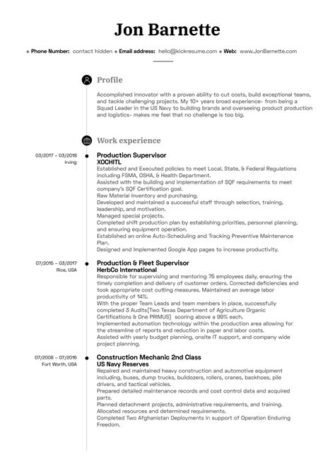 resume examples  real people production manager resume