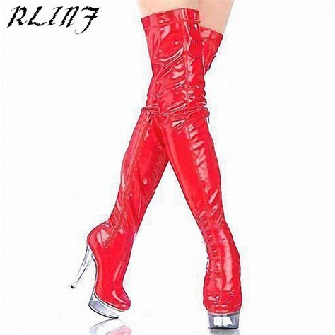 Rlinf Women Spring Over The Knee Boot 15cm Sexy Patent Leather Knee