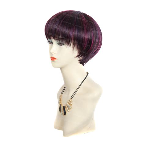 Wiwigs Wiwigs ® Pretty Short Dark Burgundy And Purple And Red Bob Full