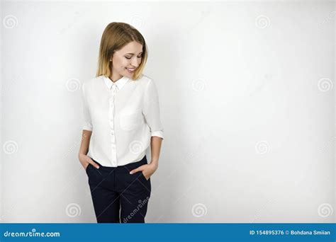 young beautiful smiling blonde business woman  successful interview isolated white