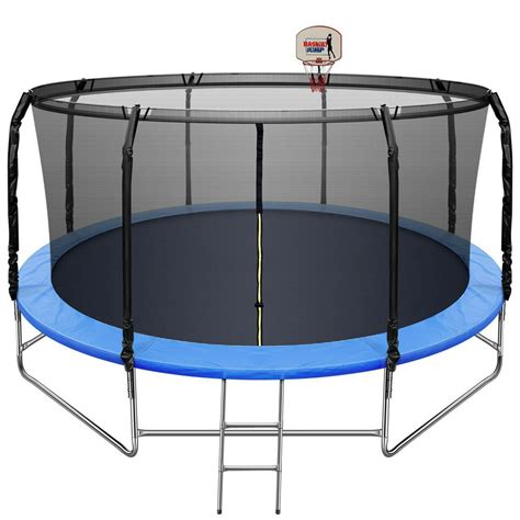 ft trampoline  basketball hoop safety enclosure net waterproof mat  ladder outdoor