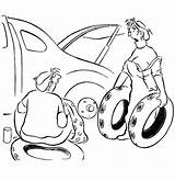 Coloring Pages Husband Wife Car Tire Big Flat Small Getdrawings Helping Changing Her sketch template