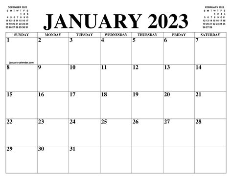 january  calendar   month  printable january calendar