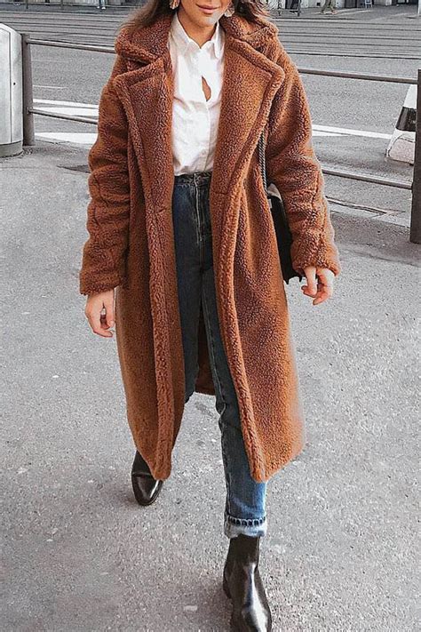 lovely trendy long brown teddy coatcoatjacketoutwearcoatslovelywholesale wholesale shoes