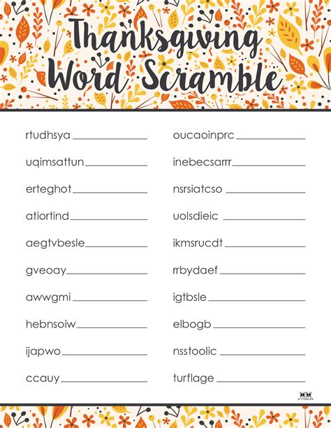 thanksgiving word scrambles   printables printabulls