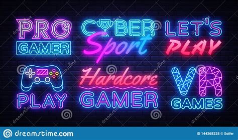 gaming collection neon signs vector gamer design template concept