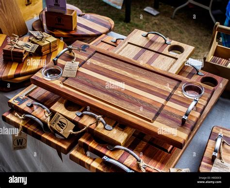 handmade wooden items  sale   market stall stock photo alamy