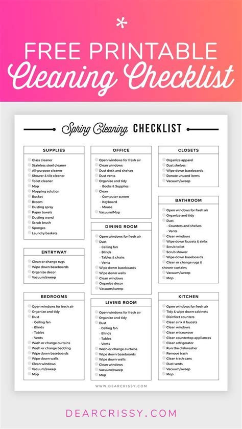 printable cleaning checklist  shown  pink  white