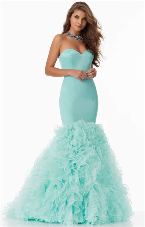 mori lee prom  strapless sweetheart satin  organza mermaid  corset  prom dress