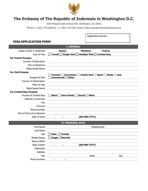 Washington D C Indonesian Visa Application Form The Embassy Of The