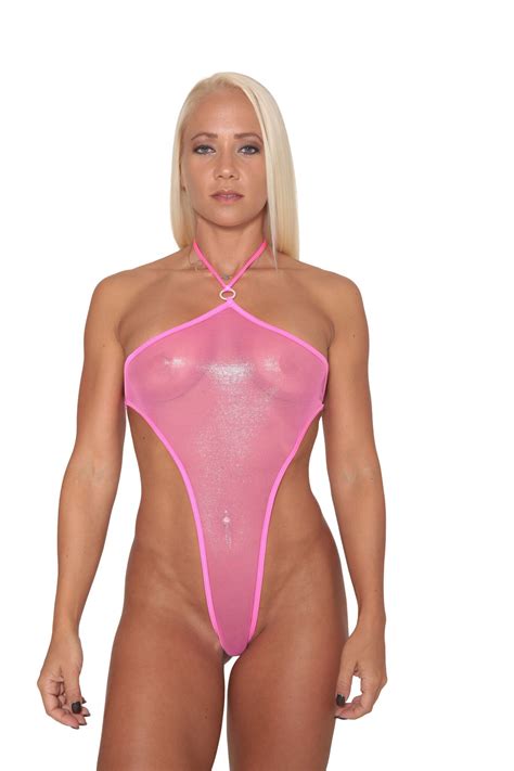 pink metallic sheer mesh exotic sling shot stripper clothes