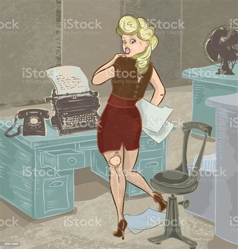 Retro Secretary Pinup In Office Stock Illustration Download Image Now