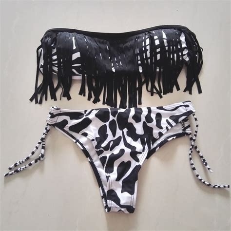Sexy Leopard Thongs Bikini Women S Swimsuits 2017 Newest Tassel Halter