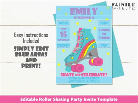 printable roller skating party invitation rollerskating party etsy
