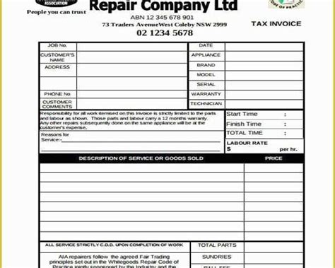 57 Free Appliance Repair Invoice Template Heritagechristiancollege