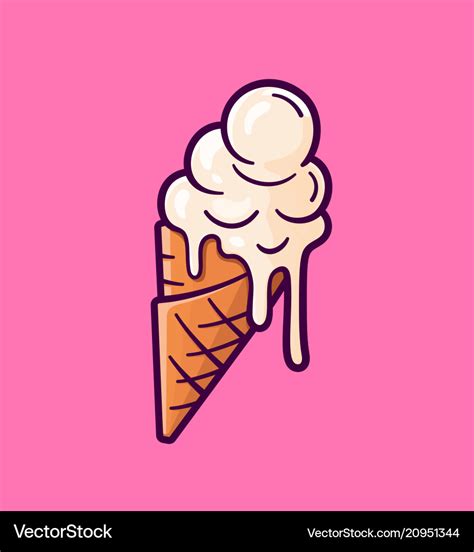 cartoon melting ice cream balls   cone vector image