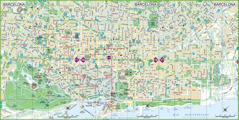 large detailed tourist street map  barcelona barcelona city map printable printable maps