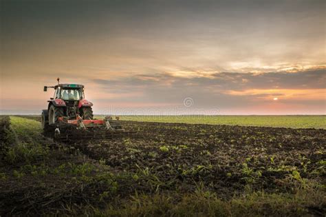 tractor plowing  field stock image image  harrow