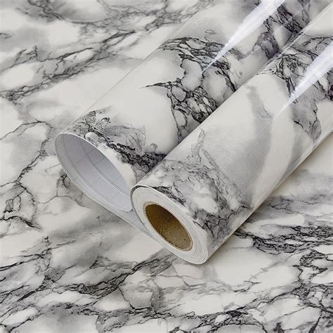 adhesive black white marble gloss vinyl contact paper  kitchen