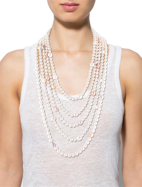 Five Strand Diamond And Pearl Necklace Necklaces Fjn26622 The