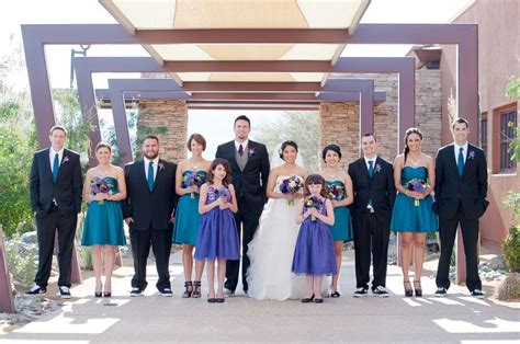 teal purple and black wedding party