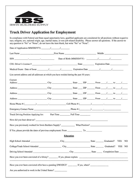 truck driver employment application template word airslate signnow