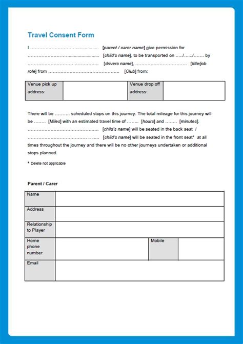 sample travel consent form printable samples